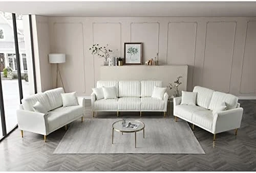 KIVENJAJA Velvet Loveseat Sofa, Channel Tufted 2-Seater Small Couch, Modern Love Seat With 2 Pillows For Living Room Bedroom Apartment, 55”W (Beige) 8 KIVENJAJA Velvet Loveseat Sofa, Channel Tufted 2-Seater Small Couch, Modern Love Seat With 2 Pillows For Living Room Bedroom Apartment, 55”W (Beige) - Image 8