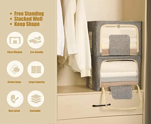 Furnhome 3 Pack Clothes Storage Organizer, Large Storage Bins For Closet, Foldable Clothing Storage Bins For Shelves With Zippers & Clear Window & Reinforced Handles-72L, Grey. 1 Furnhome 3 Pack Clothes Storage Organizer, Large Storage Bins For Closet, Foldable Clothing Storage Bins For Shelves With Zippers & Clear Window & Reinforced Handles-72L, Grey.