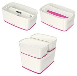 Leitz Small MyBox With Lid, Storage Box For Home And Office, High Gloss Plastic, 5 Litre, A5, White/Pink Metallic -Songmics Furniture Shop 41Ns33XdfqL