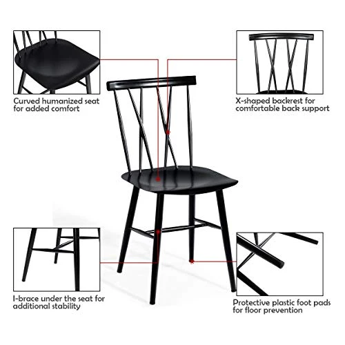 COSTWAY Dining Chair Set Of 2, Farmhouse Windsor Chairs Dining Room Chairs With Spindle Back And Sturdy Metal Construction, Wood Kitchen Side Chairs For Living Room Restaurant, Black (Height 17'') 5 COSTWAY Dining Chair Set Of 2, Farmhouse Windsor Chairs Dining Room Chairs With Spindle Back And Sturdy Metal Construction, Wood Kitchen Side Chairs For Living Room Restaurant, Black (Height 17'') - Image 5