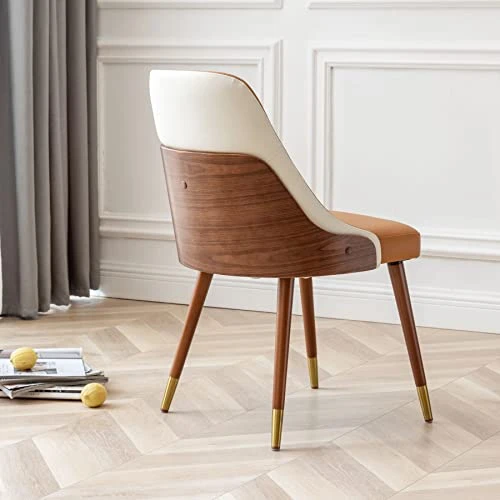 LUNLING Mid Century Modern Dining Chairs Orange Faux Leather Upholstered Chair With Walnut Wood Frame For Kitchen Dining Living Room Chairs(Orange 1PCS) 2 LUNLING Mid Century Modern Dining Chairs Orange Faux Leather Upholstered Chair With Walnut Wood Frame For Kitchen Dining Living Room Chairs(Orange 1PCS) - Image 2