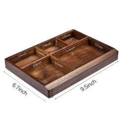JIADEL Black Walnut Multi-Functional Distressed Vintage Wooden Storage Box, Desk Organizer Tray,5 Division,Jewelry Storage