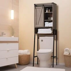 GORZING Over The Toilet Storage Cabinet,Above Toilet Storage Cabinet,Bathroom Storage Cabinet Over Toilet,Bathroom Organizer Over Toilet Adjustable Shelf,Sliding Door Toilet Storage Rack,Grey -Songmics Furniture Shop 41NzJNItwqL. AC