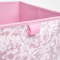 OHS Pack Of 2 Crushed Velvet Storage Boxes Set Home Bathroom Collapsible Foldable Toys Pop Up Folding Cube Box, Blush Pink