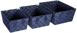 Whitmor Woven Strap Storage Baskets S/3-Navy, Navy, 3 Count