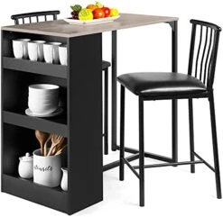 Best Choice Products 3-Piece 36in Wooden Counter Height Dining Table Set For Kitchen, Dining Room W/Storage Shelves, Metal Frame, 2 Barstools - Gray -Songmics Furniture Shop 41O3n9xA7vS. AC