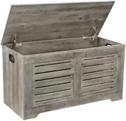 DINZI LVJ Storage Chest, Flip-Top Wooden Storage Bench With 2 Safety Hinges, Retro Entryway Shoe Bench, Sturdy Large Storage Trunk For Living Room, Bedroom, Easy Assembly, Rustic Brown -Songmics Furniture Shop 41O4K7fLhqL. AC