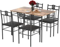 VECELO 3-Piece Bar Table Set, Round Tabletop & Chair For Kitchen Dining Room Breakfast, Built-in Wine Rack, Space Saving[X-Large], 33.46" Length X 23.6" Width, Black And Natural -Songmics Furniture Shop 41O5bOVPCVL. AC