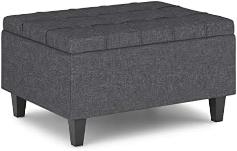 SIMPLIHOME Harrison 36 Inch Wide Square Coffee Table Lift Top Storage Ottoman In Upholstered Slate Grey Tufted Linen Look Fabric For The Living Room, Transitional 15 SIMPLIHOME Harrison 36 Inch Wide Square Coffee Table Lift Top Storage Ottoman In Upholstered Slate Grey Tufted Linen Look Fabric For The Living Room, Transitional - Image 15