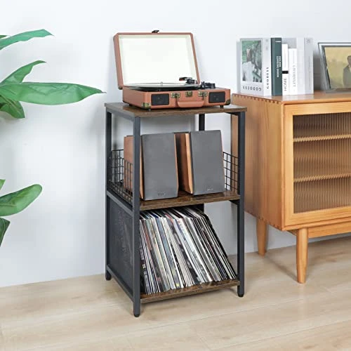 Honkazita Record Player Stand, Vinyl Record Storage Table With 2-Tier Record Player Cabinet For Albums, Vinyl Storage End Table Turntable Stand Record Display Table For Bedroom Living Room, Brown 3 Honkazita Record Player Stand, Vinyl Record Storage Table With 2-Tier Record Player Cabinet For Albums, Vinyl Storage End Table Turntable Stand Record Display Table For Bedroom Living Room, Brown - Image 3