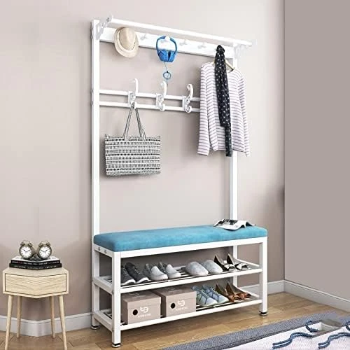 ILLESO Modern Entryway Hall Tree Coat Rack Shoe Storage Bench With 4 Movable Hooks Industrial Accent Furniture With Metal Frame Multifunctional Hallway Bench Easy Assembly 11 ILLESO Modern Entryway Hall Tree Coat Rack Shoe Storage Bench With 4 Movable Hooks Industrial Accent Furniture With Metal Frame Multifunctional Hallway Bench Easy Assembly - Image 11