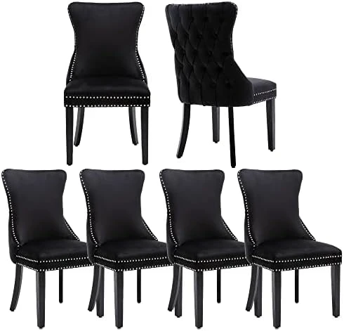 KCC Velvet Dining Chairs Set Of 4, Tufted Upholstered Wingback High-end Dining Kitchen Chair With Nailhead Solid Wood Legs, Contemporary Nikki Collection Modern Style, Beige 12 KCC Velvet Dining Chairs Set Of 4, Tufted Upholstered Wingback High-end Dining Kitchen Chair With Nailhead Solid Wood Legs, Contemporary Nikki Collection Modern Style, Beige - Image 12