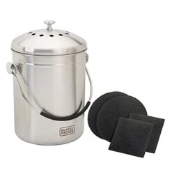 Black & Decker BLACK+DECKER Compost Bin, Stainless Steel, Countertop, 166 Oz. (BDSTGAKT9702