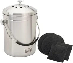 Black & Decker BLACK+DECKER Compost Bin, Stainless Steel, Countertop, 166 Oz. (BDSTGAKT9702 -Songmics Furniture Shop 41OAs9jFqaL. AC