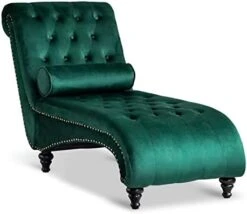 Paddie Velvet Button-Tufted Chaise Lounge Chair Leisure Sofa Chaise Chair W/Bolster Pillow, Nailhead Trim And Turned Legs For Indoor Living Room (Green) 20 Paddie Velvet Button-Tufted Chaise Lounge Chair Leisure Sofa Chaise Chair W/Bolster Pillow, Nailhead Trim And Turned Legs For Indoor Living Room (Green) -Songmics Furniture Shop 41OGavQt6fL. AC