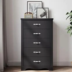 LINSY HOME 5 Drawer Chest, Black Dresser For Bedroom, Modern Dresser Tall Dresser, SGS Certified Wood Storage Chest Of Drawers For Nursery Kids Room Living Room -Songmics Furniture Shop 41OLH38ICjL. AC