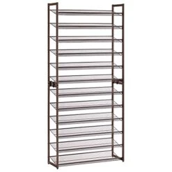 SONGMICS Shoe Rack, 12-Tier Tall Metal Shoe Storage Organizer For Closet, Entryway, Garage, Set Of 2 6-Tier Big Stackable Shoes Rack Shelf, Adjustable Feet, Slanted Shelves, Holds 48-60 Pairs, Bronze