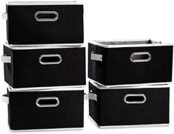 PRANDOM Larger Collapsible Storage Bins For Closet [3-Pack] Decorative Linen Fabric Storage Baskets Cubes With Leather/Metal Handles For Living Room Black (17.3x12.2x10.4 Inch) -Songmics Furniture Shop 41OP9 EDg4L. AC