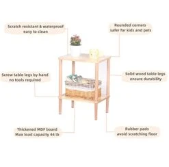 LUCKNOCK Side Table, 2-Tier Solid Wood End Table With Storage Shelf, Slim Nightstand Bedside Table For Small Spaces, Bedroom, Living Room, Entryway, Farmhouse, No-Tool Assembly. 9 LUCKNOCK Side Table, 2-Tier Solid Wood End Table With Storage Shelf, Slim Nightstand Bedside Table For Small Spaces, Bedroom, Living Room, Entryway, Farmhouse, No-Tool Assembly. -Songmics Furniture Shop 41ORhLcC0IL