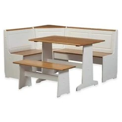Pemberly Row Patio Conversation Indoor 3 Piece Kitchen Corner Nook Table Booth Bench Breakfast Dining Set In White