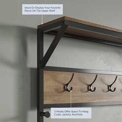 BELLEZE Modern Industrial Bench Hall Tree, Entryway Storage Bench Shoe Rack, Hat And Coat Stand Accent Furniture With Black Metal Frame - Lexie (Rustic Oak) -Songmics Furniture Shop 41OU4LFisRL