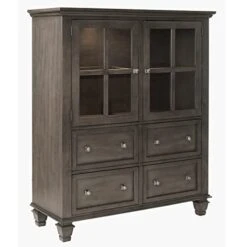 Sunset Trading Shades Of Gray Large 4-Drawer Wood Lighted China Cabinet In Gray