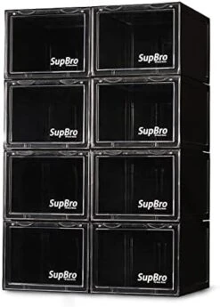 SupBro Collection Crate - Easy Access Storage Shoes Box -Plastic Foldable Stackable Sneaker Display Storage With Clear Front Door Organizer-8 Pack (Black) 12 SupBro Collection Crate - Easy Access Storage Shoes Box -Plastic Foldable Stackable Sneaker Display Storage With Clear Front Door Organizer-8 Pack (Black) -Songmics Furniture Shop 41OWdqepamL. AC