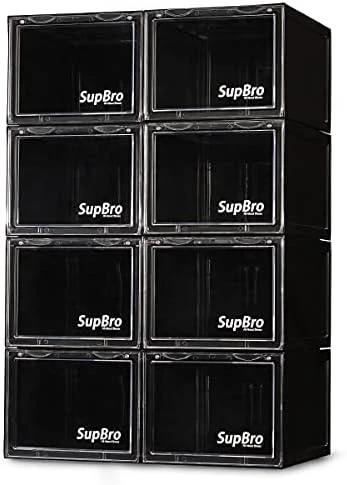 SupBro Collection Crate - Easy Access Storage Shoes Box -Plastic Foldable Stackable Sneaker Display Storage With Clear Front Door Organizer-8 Pack (Black) 4 SupBro Collection Crate - Easy Access Storage Shoes Box -Plastic Foldable Stackable Sneaker Display Storage With Clear Front Door Organizer-8 Pack (Black) - Image 4