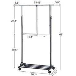 Tajsoon Clothes Rack,Heavy Duty Double Rods Clothes Hanging Rack,Commercial Clothing Storage Display,Adjustable Standard Rolling Garment Rack With Wheels,Clothing Rack,Chrome 7 Tajsoon Clothes Rack,Heavy Duty Double Rods Clothes Hanging Rack,Commercial Clothing Storage Display,Adjustable Standard Rolling Garment Rack With Wheels,Clothing Rack,Chrome -Songmics Furniture Shop 41OXPNLMGbL
