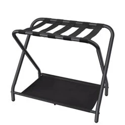 Dunatou Luggage Rack,Steel Folding Suitcase Stand With Storage Shelf For Bedroom, Living Room, Hotel Essentials, Heavy Duty Steel Frame ,Black