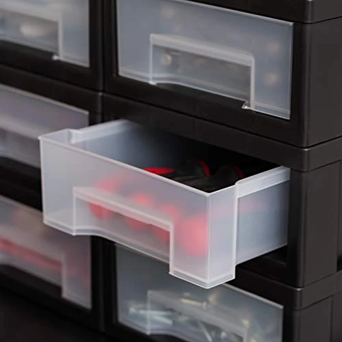 IRIS USA Small Desktop Stacking Drawer, 6-Pack, Sliding Plastic Drawer Storage Container For Stationery Art Craft Supplies Fabric Tools Kitchen Pantry Office And Garage Organization, Black 4 IRIS USA Small Desktop Stacking Drawer, 6-Pack, Sliding Plastic Drawer Storage Container For Stationery Art Craft Supplies Fabric Tools Kitchen Pantry Office And Garage Organization, Black - Image 4