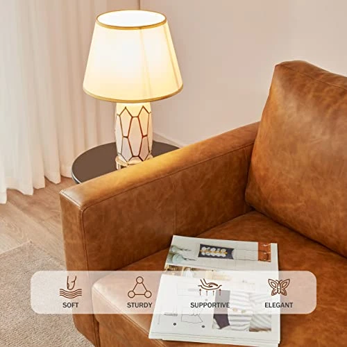 Kingfun 65" Faux Leather Loveseat Sofas For Living Room, Small Sofa Couches For Small Spaces Bedroom With Solid Wooden Frame And Padded Cushion, Mid Century Modern Decor Love Seats Furniture (Brown) 4 Kingfun 65" Faux Leather Loveseat Sofas For Living Room, Small Sofa Couches For Small Spaces Bedroom With Solid Wooden Frame And Padded Cushion, Mid Century Modern Decor Love Seats Furniture (Brown) - Image 4