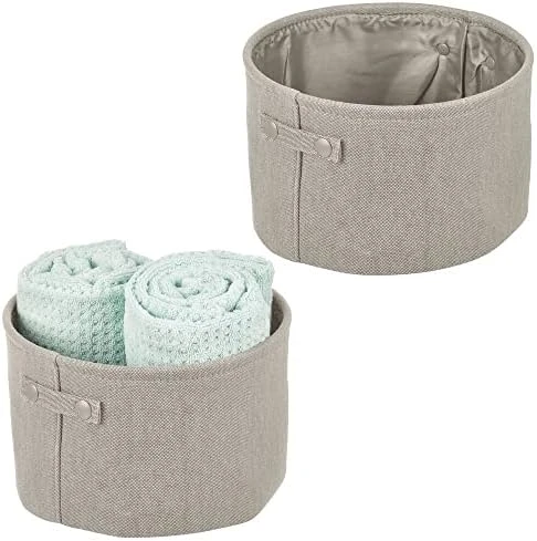 MDesign Soft Cotton Fabric Bathroom Storage Bin With Handles - Organizer For Towels, Toilet Paper - For Closets, Cabinets, Shelves - Textured Weave - 2 Pack - Light Pink 9 MDesign Soft Cotton Fabric Bathroom Storage Bin With Handles - Organizer For Towels, Toilet Paper - For Closets, Cabinets, Shelves - Textured Weave - 2 Pack - Light Pink - Image 9