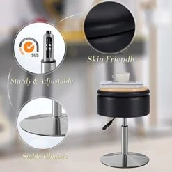 Leather Storage Ottoman Vanity Stool, 18" To 23" Height Adjustable Foot Stool Upholstered Round Footrest Coffee Table Top Cover, Modern Accent Stools,360° Swivel Makeup Stool For Living Room Bedroom -Songmics Furniture Shop 41OkWCmAaZL