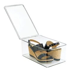 IDesign Plastic Box, Closet Storage Holder For Organizing Flats, Wedges, Athletic Shoes, Sandals, Clothing, 7.25" X 12.75" X 5", Clear