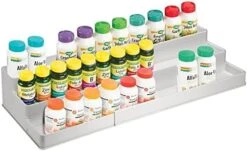 MDesign Plastic Expandable 3-Tier Shelf Rack Organizer - Storage For Bathroom Vanity, Cabinet, Cupboard, Drawer - Holds Medicine, Vitamins, Supplements, Cosmetics - Ligne Collection - White -Songmics Furniture Shop 41OskshOJL. AC