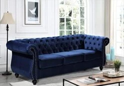 Container Furniture Direct Feinstein Modern Velvet Chesterfield Couches For Living Room With Nailheads, Diamond Tufting & Durable Metal Frame, Loveseat, Sofa, Dark Blue -Songmics Furniture Shop 41OzLz7OzKL