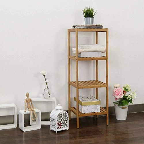 Kinbor 4-Tier Bamboo Shelf Narrow Bathroom Shelf Organizer - Flower Plant Stand, Corner Bamboo Shelf For Living Room Bathroom Kitchen 2 Kinbor 4-Tier Bamboo Shelf Narrow Bathroom Shelf Organizer - Flower Plant Stand, Corner Bamboo Shelf For Living Room Bathroom Kitchen - Image 2