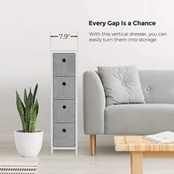 SONGMICS Narrow Dresser With 4 Fabric Drawers Vertical Slim Storage Tower Unit, 7.9", Light Gray 8 SONGMICS Narrow Dresser With 4 Fabric Drawers Vertical Slim Storage Tower Unit, 7.9", Light Gray -Songmics Furniture Shop 41P2y2Px27L