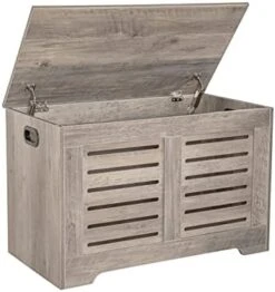 DINZI LVJ Storage Chest, Flip-Top Wooden Storage Bench With 2 Safety Hinges, Retro Entryway Shoe Bench, Sturdy Large Storage Trunk For Living Room, Bedroom, Easy Assembly, Rustic Brown -Songmics Furniture Shop 41P3lxfJvOL. AC