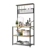 SogesPower Kitchen Baker's Rack 4-Tier Microwave Oven Stand Storage Shelf, 5 Hooks Outdoor Organizer Coffee Workstation Black