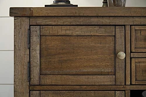 Signature Design By Ashley Moriville Rustic -Dining Room Buffet With 4 Cabinets & Display Shelf, Brown 4 Signature Design By Ashley Moriville Rustic -Dining Room Buffet With 4 Cabinets & Display Shelf, Brown - Image 4