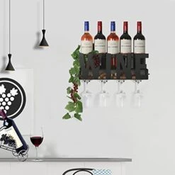 SODUKU Wall Mounted Metal Wine Rack 4 Long Stem Glass Holder & Wine Cork Storage Wine 10 SODUKU Wall Mounted Metal Wine Rack 4 Long Stem Glass Holder & Wine Cork Storage Wine -Songmics Furniture Shop 41PEup5RKNL