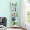 Ufine 5-Tier Ladder Shelf Wall Leaning Bookshelf Bamboo Display Rack Decorative Open Storage Organizer For Living Room Bedroom Bathroom
