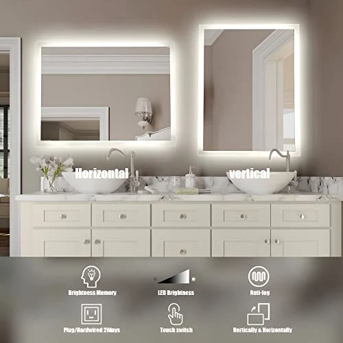 KAASUN 40" X 28" Inch LED Bathroom Wall-Mounted Backlit Vanity Mirror High Lumen Anti-Fog Waterproof Horizontal Installation With Touch Switch 6 KAASUN 40" X 28" Inch LED Bathroom Wall-Mounted Backlit Vanity Mirror High Lumen Anti-Fog Waterproof Horizontal Installation With Touch Switch - Image 6