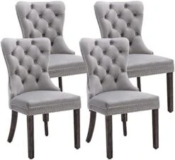 KCC Velvet Dining Chairs Set Of 2, Upholstered High-end Tufted Dining Room Chair With Nailhead Back Ring Pull Trim Solid Wood Legs, Contemporary Nikki Collection Modern Style For Kitchen, Beige -Songmics Furniture Shop 41PLQ2HtdFL. AC