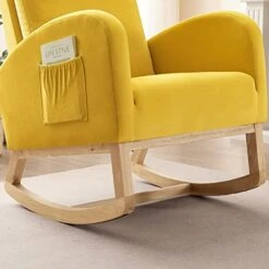 Setawix Rocking Chair For Nursery, Midcentury Modern Accent Rocker Armchair With Side Pocket, Upholstered High Back Wooden Rocking Chair For Living Room Baby Room Bedroom (Yellow - Velvet) 19 Setawix Rocking Chair For Nursery, Midcentury Modern Accent Rocker Armchair With Side Pocket, Upholstered High Back Wooden Rocking Chair For Living Room Baby Room Bedroom (Yellow - Velvet) -Songmics Furniture Shop 41PUckZy1KL