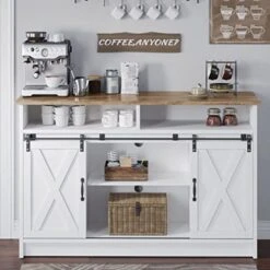 4ever2buy Coffee Bar Cabinet With Storage, Farmhouse Sideboard Buffet Cabinet With Sliding Barn Door, 52'' Kitchen Cabinet With Adjustable Shelves, White Coffee Bar Table For Living Dining Room -Songmics Furniture Shop 41PXANu4FkL