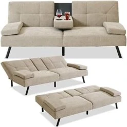 MUUEGM Futon Sofa Bed Couch Memory Foam Futon Bed,Modern Sofas For Living Room,Convertible Sleeper Sofa W/Removable Armrests,Love Seat For Compact Living Spaces Offices Dorm Bonus Room,Linen,Grey -Songmics Furniture Shop 41PYq R3UL. AC