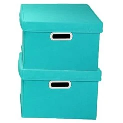 Household Essentials Fabric Storage Boxes With Lids And Handles, Aqua